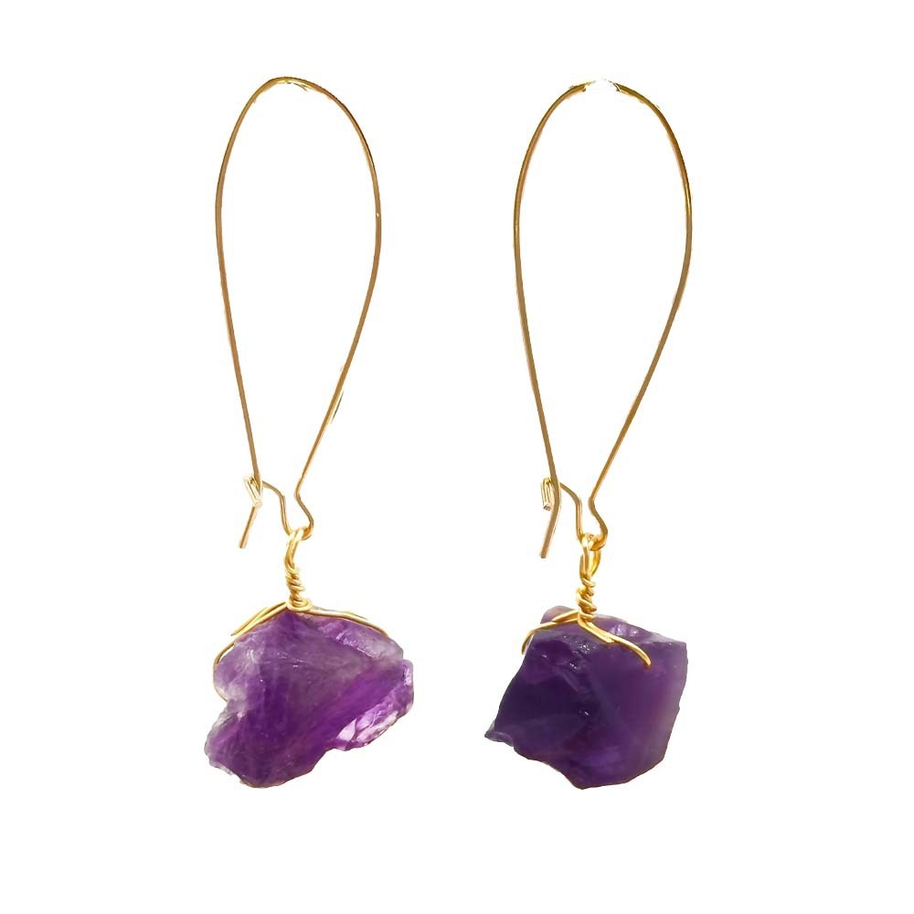 Natural Handmade Crystal Stone Jewelry Pure Handwork Chip Amethyst Stone Jewelry Set Dangle Earring Set