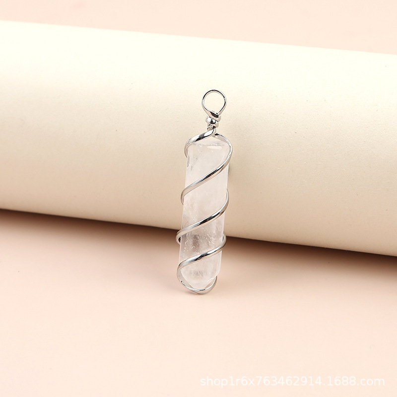 Hexagonal Column Quartz Necklace Pendant Natural Stone Healing Point Bullet Crystal Gold Silver Color Wire Wrapped Necklace