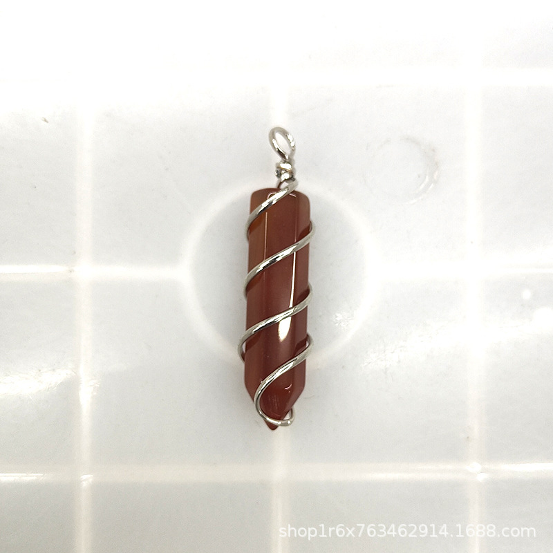 Hexagonal Column Quartz Necklace Pendant Natural Stone Healing Point Bullet Crystal Gold Silver Color Wire Wrapped Necklace