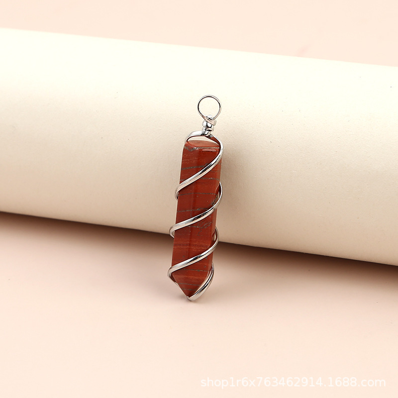 Hexagonal Column Quartz Necklace Pendant Natural Stone Healing Point Bullet Crystal Gold Silver Color Wire Wrapped Necklace
