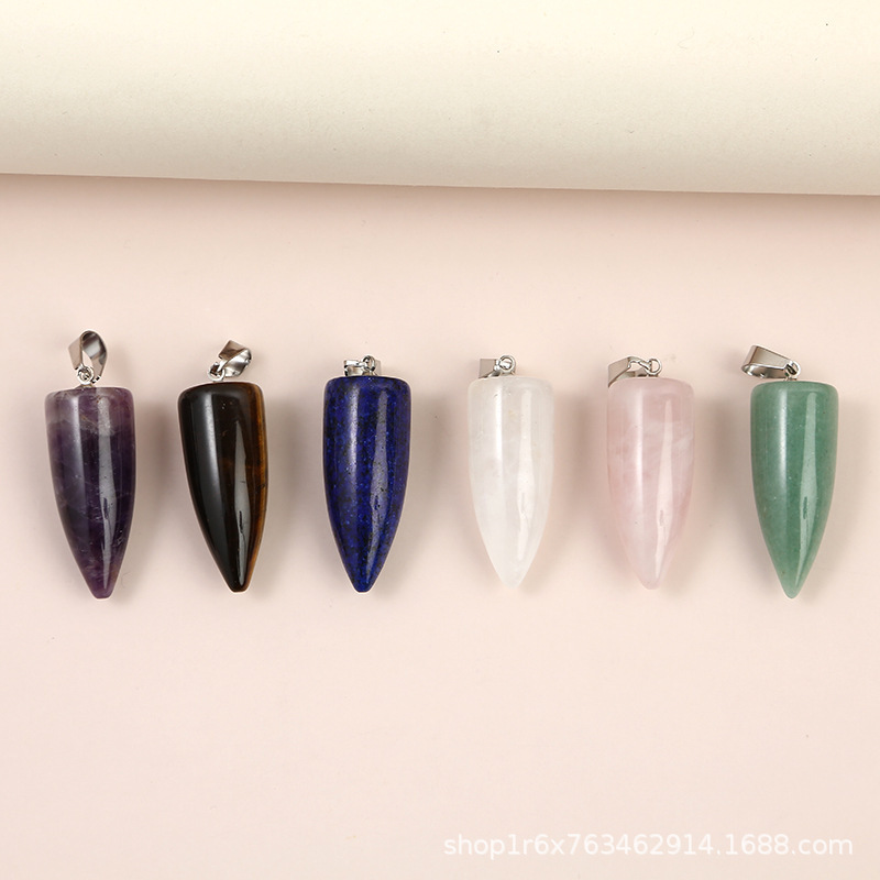 Natural Stone Cone Pendant Crystal Chakra Necklace Pendant Hexagonal Column Pendulum Gemstone Jewelry Pendant
