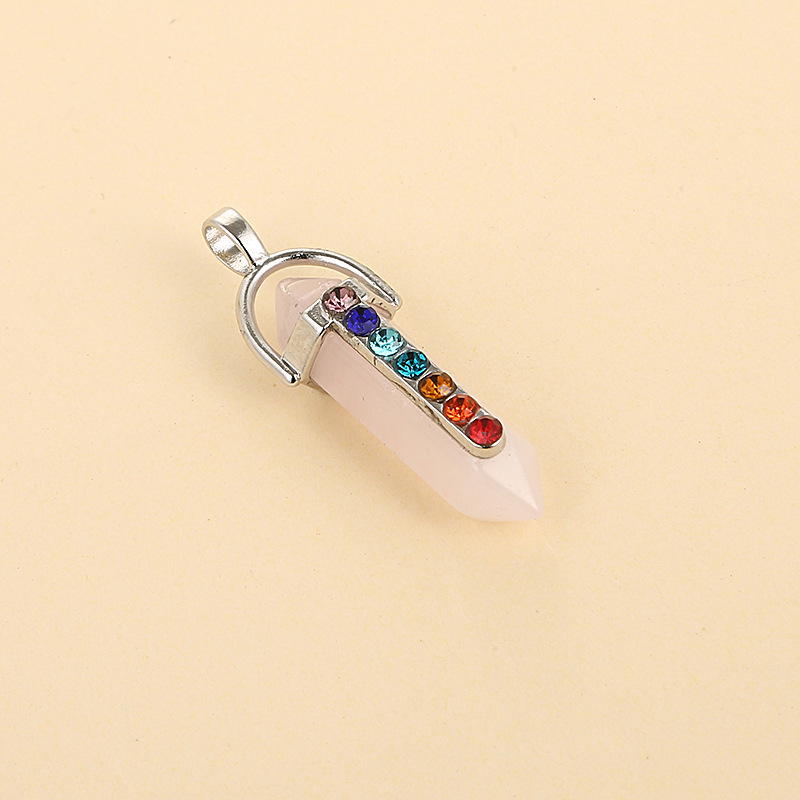 Fashion Natural Gemstones Hexagonal Chakra Crystal Point Reiki Chakra Healing Pendant Necklaces Beads