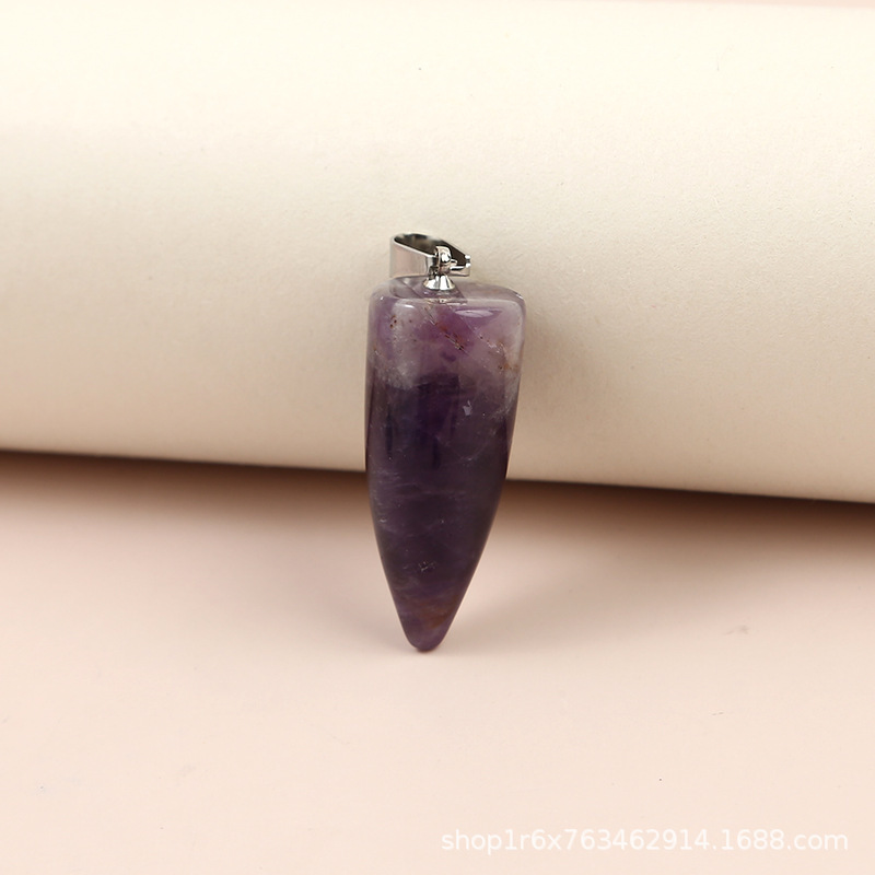 Natural Stone Cone Pendant Crystal Chakra Necklace Pendant Hexagonal Column Pendulum Gemstone Jewelry Pendant