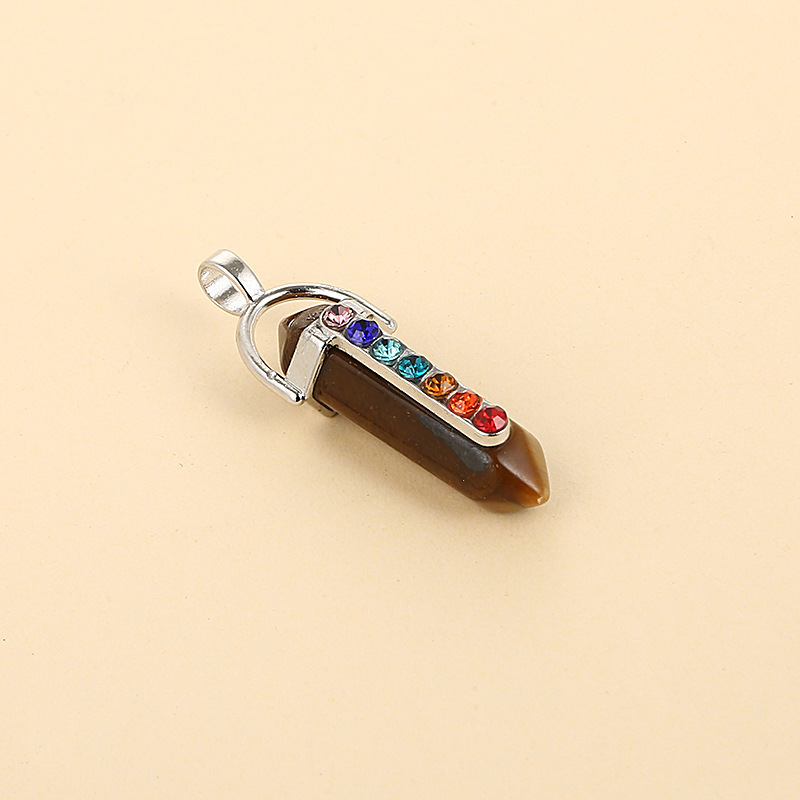 Fashion Natural Gemstones Hexagonal Chakra Crystal Point Reiki Chakra Healing Pendant Necklaces Beads