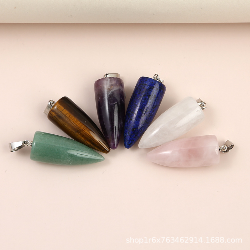 Natural Stone Cone Pendant Crystal Chakra Necklace Pendant Hexagonal Column Pendulum Gemstone Jewelry Pendant