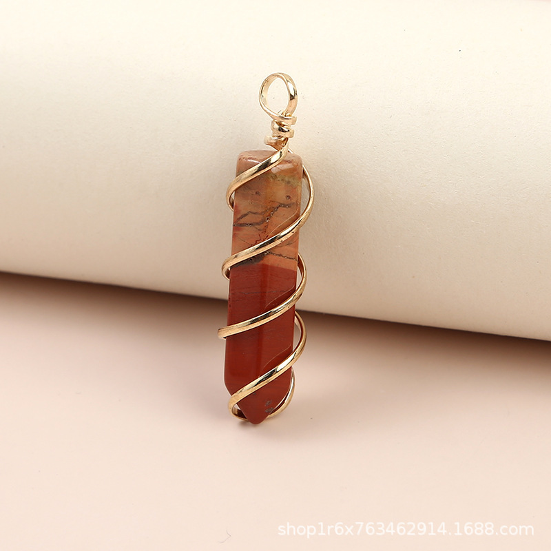 Hexagonal Column Quartz Necklace Pendant Natural Stone Healing Point Bullet Crystal Gold Silver Color Wire Wrapped Necklace