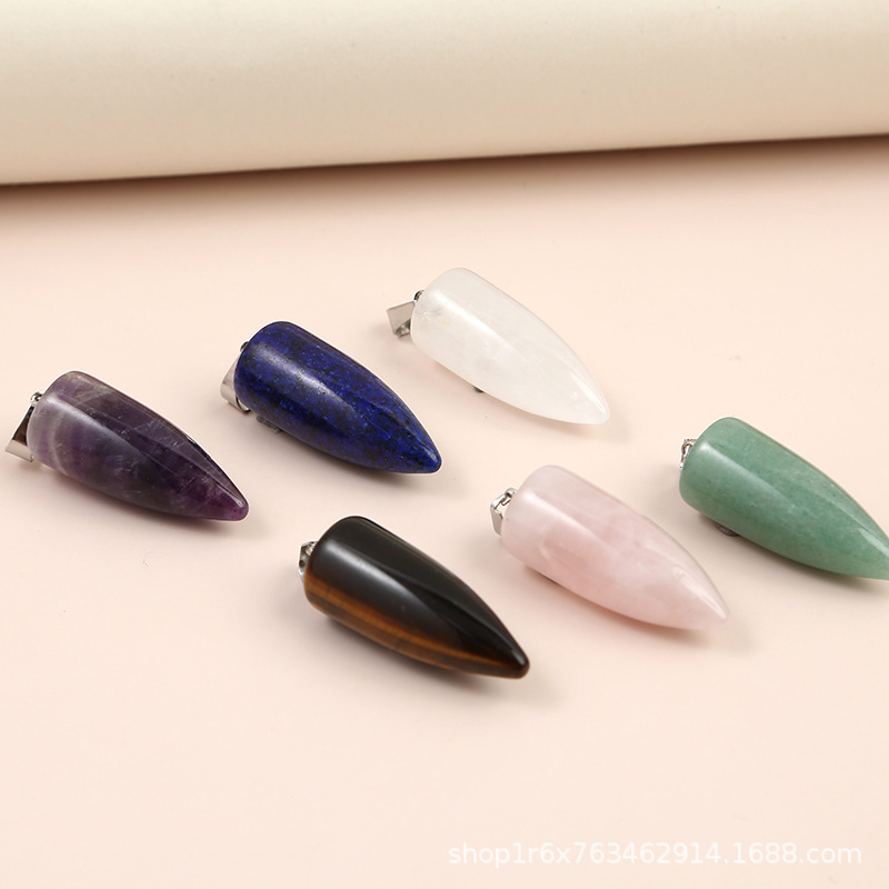 Natural Stone Cone Pendant Crystal Chakra Necklace Pendant Hexagonal Column Pendulum Gemstone Jewelry Pendant