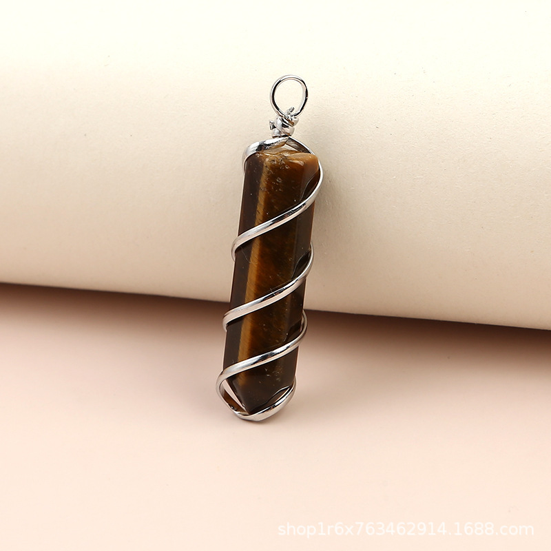 Hexagonal Column Quartz Necklace Pendant Natural Stone Healing Point Bullet Crystal Gold Silver Color Wire Wrapped Necklace