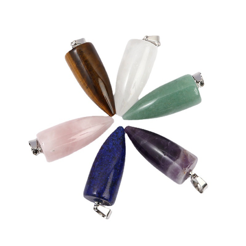 Natural Stone Cone Pendant Crystal Chakra Necklace Pendant Hexagonal Column Pendulum Gemstone Jewelry Pendant