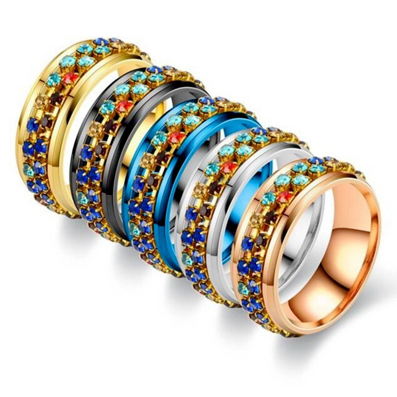 CZ Rhinestone Crystal Spinner Band Ring for Women Men Anxiety Relief 6MM Fidget Stainless Steel Perfect Weddings Parties Celebrations