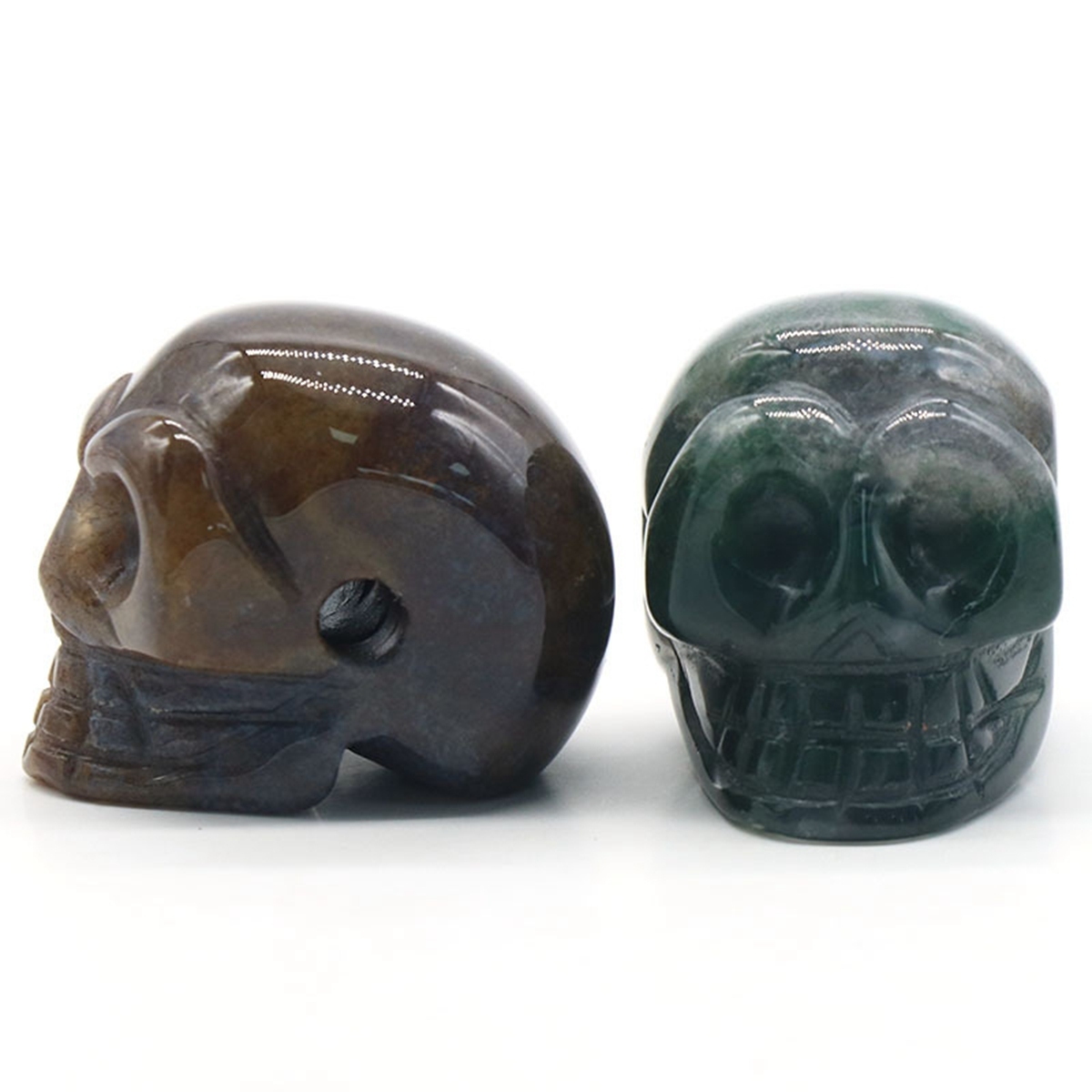 23mm Natural Stone Skull Head Statue Hand Carved Gemstone Human Skeleton Head Figurines Reiki Healing Stone for Home Office Decoration