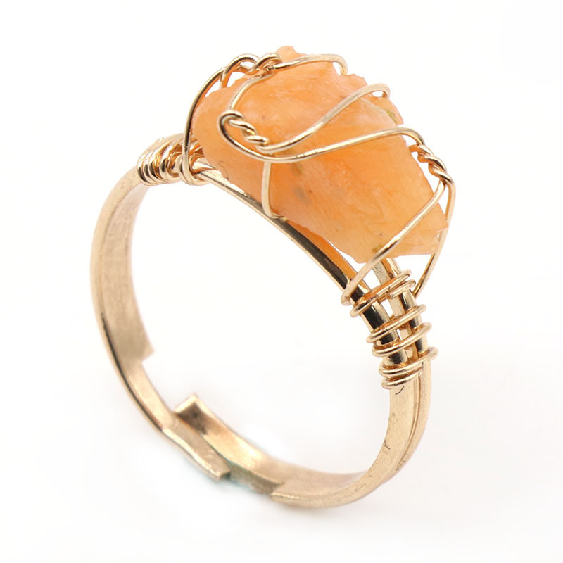 Gold Healing Crystal Ring In Box Handmade Vintage Wire Wrapped Druzy Quartz Raw Irregular Gemstone Adjustalble Mother Birthday Father Day for Women Gi