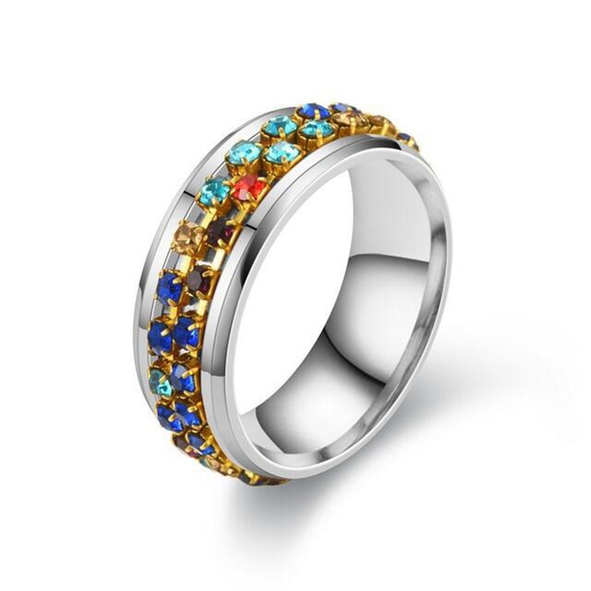 CZ Rhinestone Crystal Spinner Band Ring for Women Men Anxiety Relief 6MM Fidget Stainless Steel Perfect Weddings Parties Celebrations