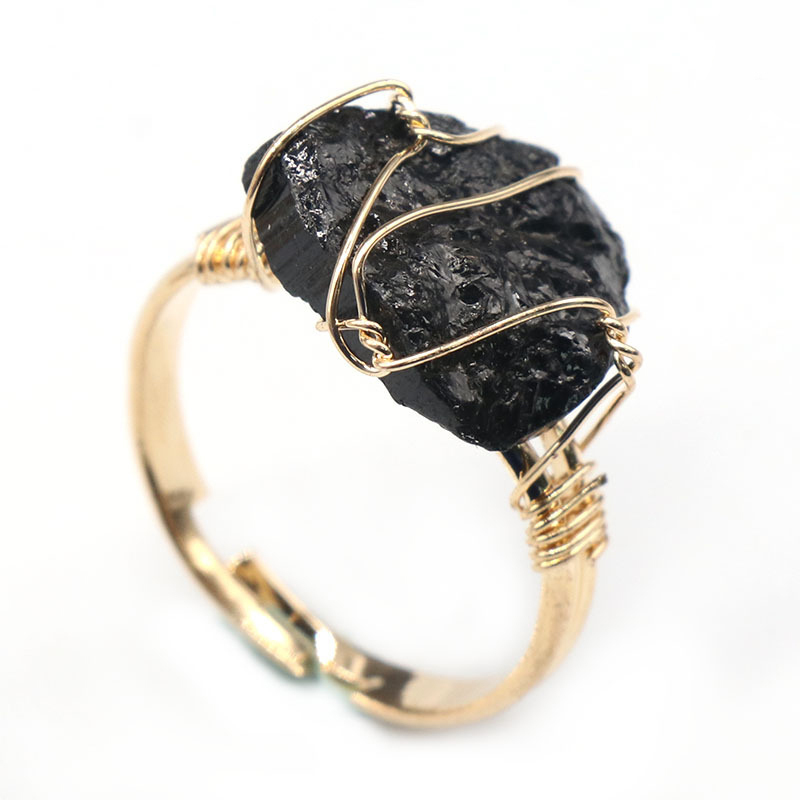 Gold Healing Crystal Ring In Box Handmade Vintage Wire Wrapped Druzy Quartz Raw Irregular Gemstone Adjustalble Mother Birthday Father Day for Women Gi