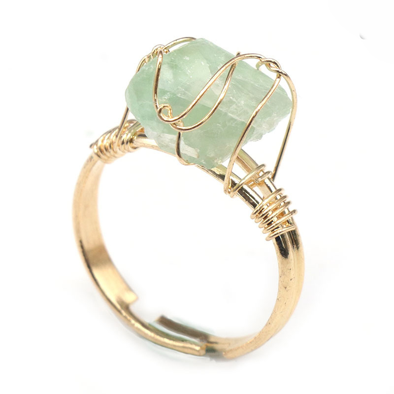 Gold Healing Crystal Ring In Box Handmade Vintage Wire Wrapped Druzy Quartz Raw Irregular Gemstone Adjustalble Mother Birthday Father Day for Women Gi