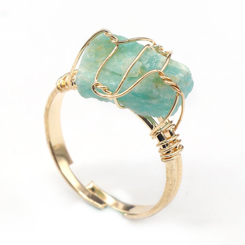 Gold Healing Crystal Ring In Box Handmade Vintage Wire Wrapped Druzy Quartz Raw Irregular Gemstone Adjustalble Mother Birthday Father Day for Women Gi