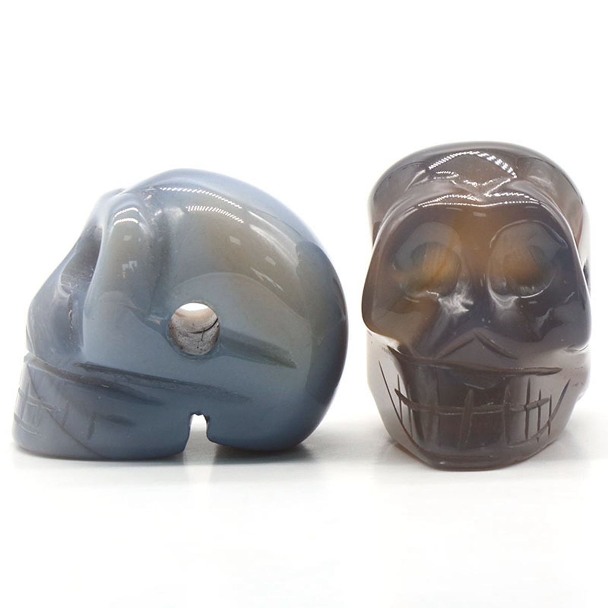 23mm Natural Stone Skull Head Statue Hand Carved Gemstone Human Skeleton Head Figurines Reiki Healing Stone for Home Office Decoration