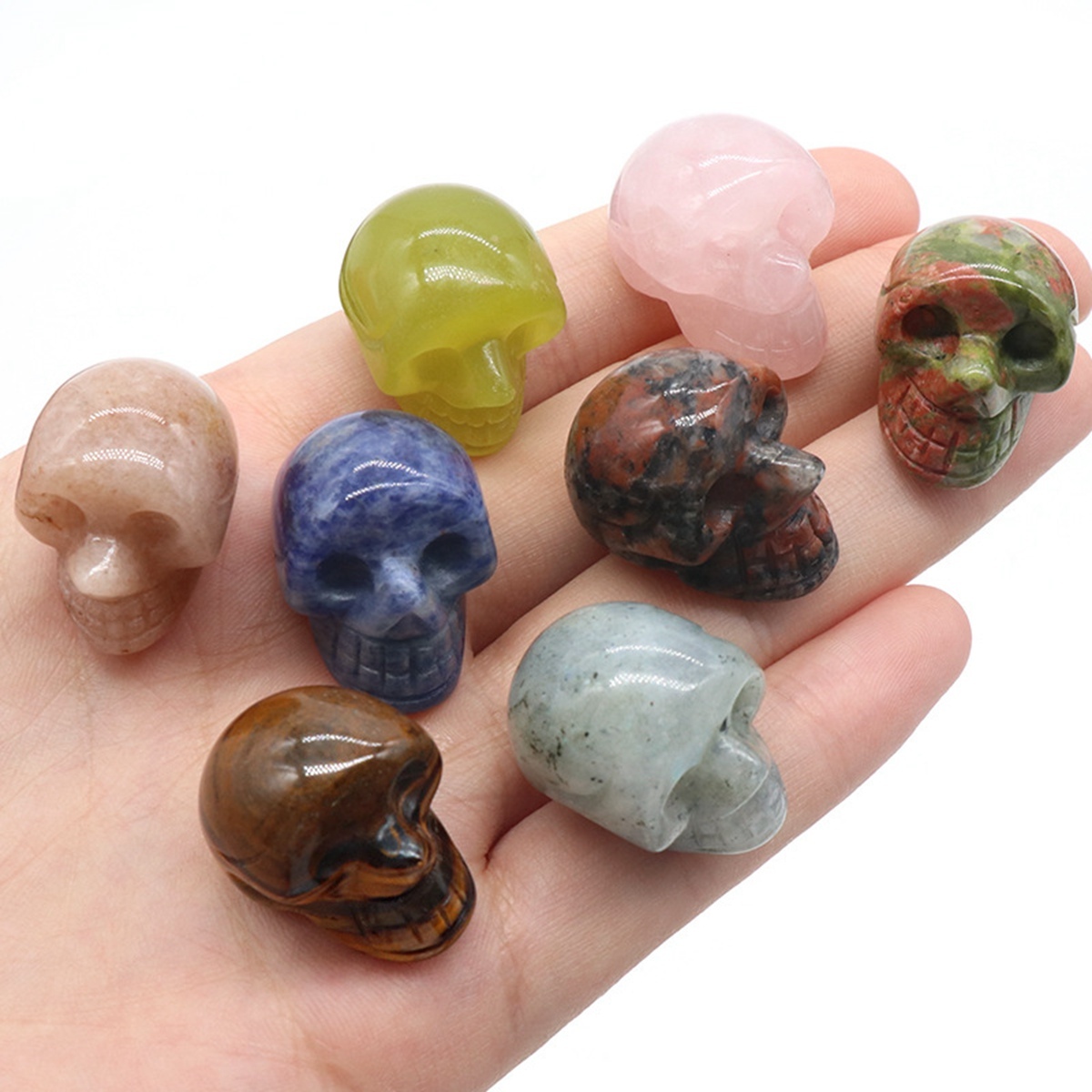 23mm Natural Crystal Quartz Skull Figurine Reiki Healing Energy Stones Ornaments Carved Statue Gemstone Home Decor Halloween Gift