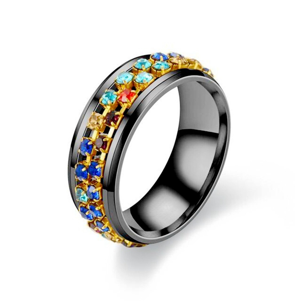 CZ Rhinestone Crystal Spinner Band Ring for Women Men Anxiety Relief 6MM Fidget Stainless Steel Perfect Weddings Parties Celebrations