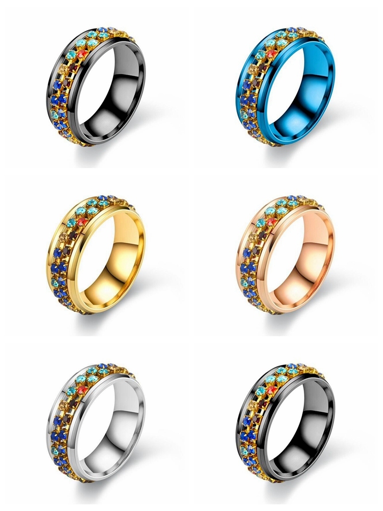 CZ Rhinestone Crystal Spinner Band Ring for Women Men Anxiety Relief 6MM Fidget Stainless Steel Perfect Weddings Parties Celebrations