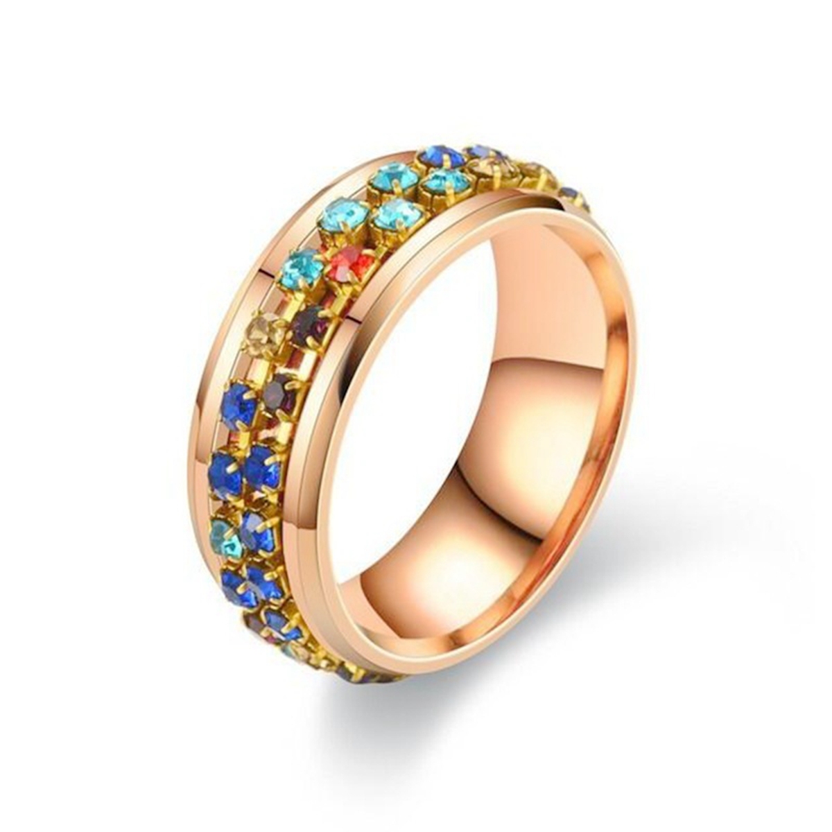CZ Rhinestone Crystal Spinner Band Ring for Women Men Anxiety Relief 6MM Fidget Stainless Steel Perfect Weddings Parties Celebrations