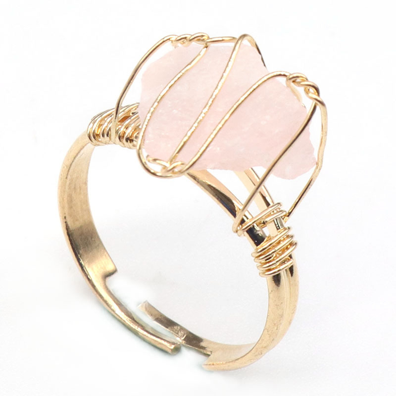 Gold Healing Crystal Ring In Box Handmade Vintage Wire Wrapped Druzy Quartz Raw Irregular Gemstone Adjustalble Mother Birthday Father Day for Women Gi