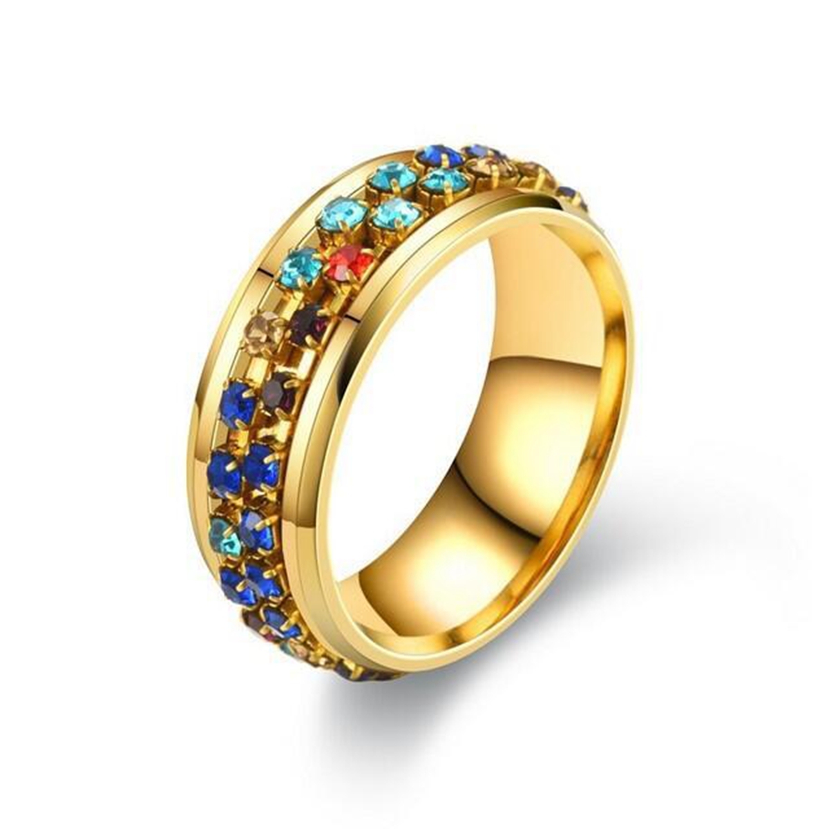 CZ Rhinestone Crystal Spinner Band Ring for Women Men Anxiety Relief 6MM Fidget Stainless Steel Perfect Weddings Parties Celebrations