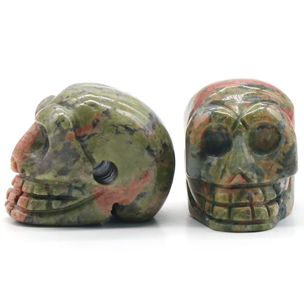 23mm Natural Stone Skull Head Statue Hand Carved Gemstone Human Skeleton Head Figurines Reiki Healing Stone for Home Office Decoration
