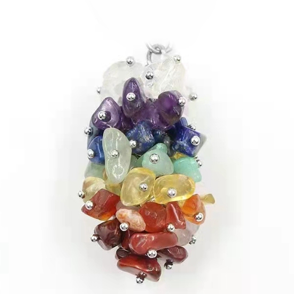 Natural Grape Shape Gravel Pendant Charm Necklace Keychain Rings Quartz Crystal Accessories For Women's Jewelry