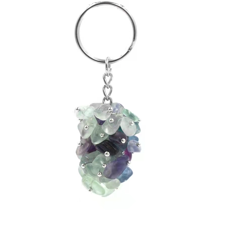 Natural Grape Shape Gravel Pendant Charm Necklace Keychain Rings Quartz Crystal Accessories For Women's Jewelry