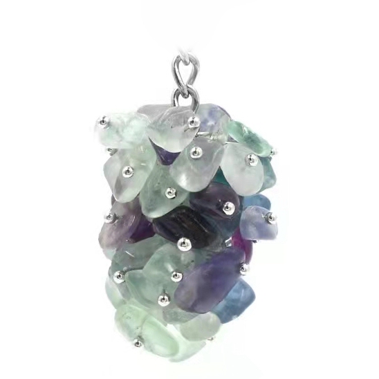 Natural Grape Shape Gravel Pendant Charm Necklace Keychain Rings Quartz Crystal Accessories For Women's Jewelry