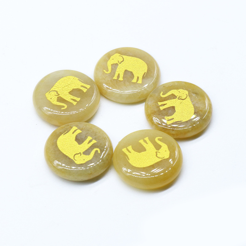 Hot Sale Tiger Eye Green Aventurine Pink Crystal Carved Elephant Disc Diy Jewelry Accessories For Women Gift