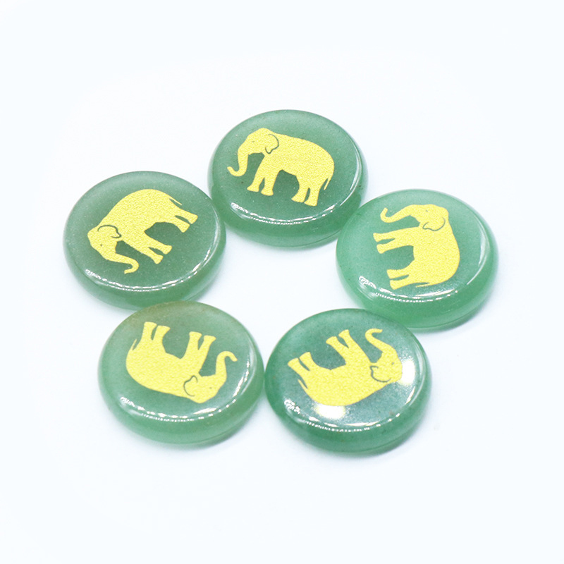 Hot Sale Tiger Eye Green Aventurine Pink Crystal Carved Elephant Disc Diy Jewelry Accessories For Women Gift