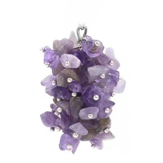 Natural Grape Shape Gravel Pendant Charm Necklace Keychain Rings Quartz Crystal Accessories For Women's Jewelry