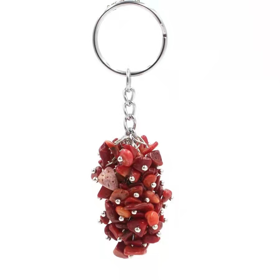 Natural Grape Shape Gravel Pendant Charm Necklace Keychain Rings Quartz Crystal Accessories For Women's Jewelry