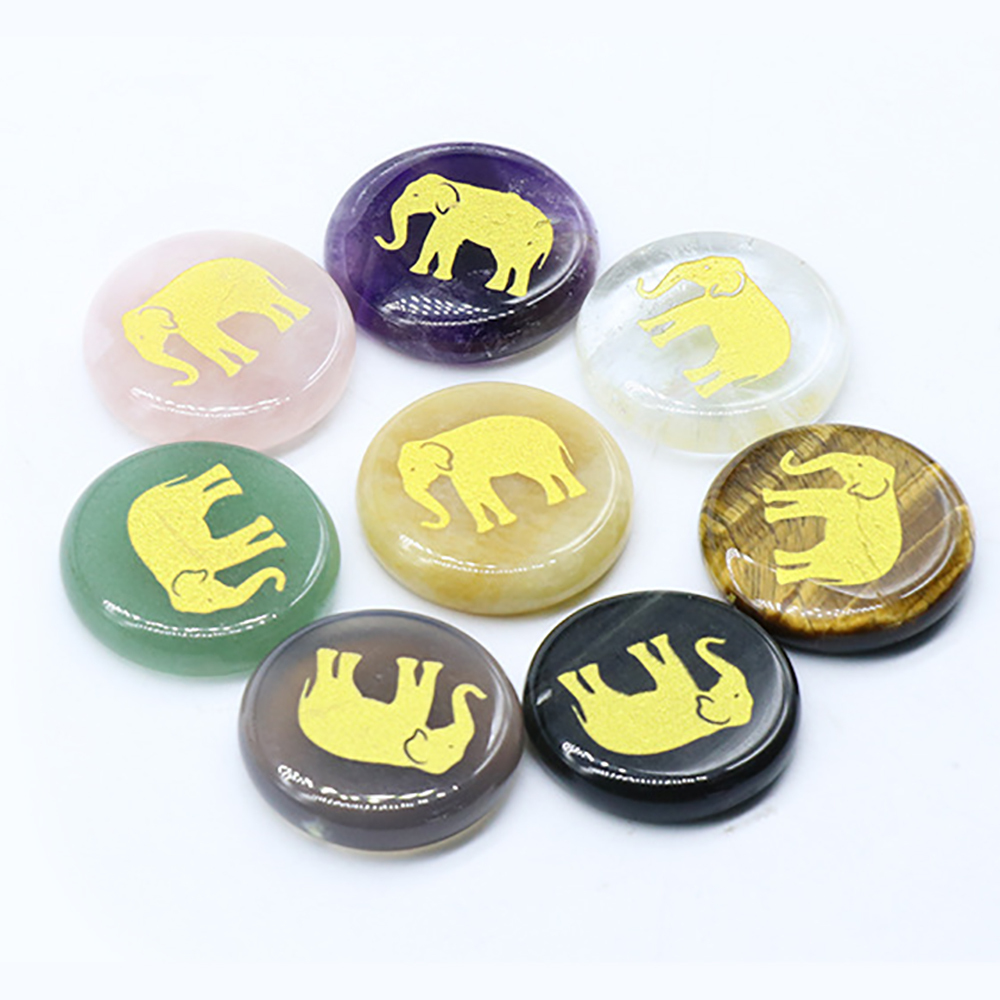 Hot Sale Tiger Eye Green Aventurine Pink Crystal Carved Elephant Disc Diy Jewelry Accessories For Women Gift