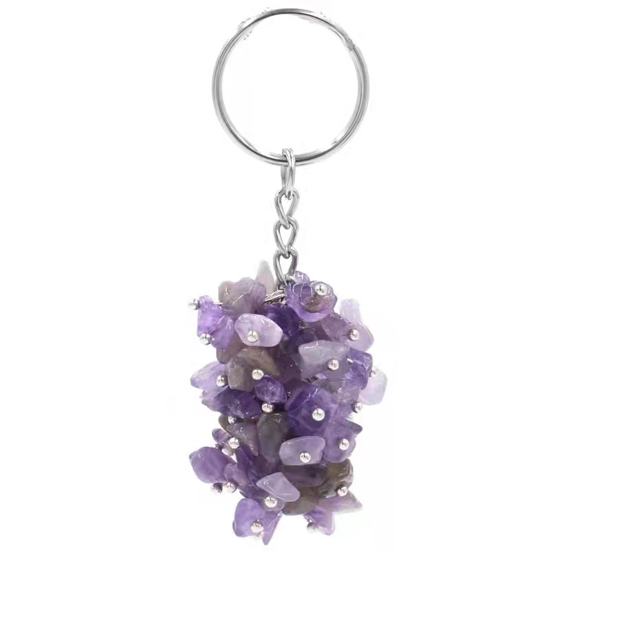 Natural Grape Shape Gravel Pendant Charm Necklace Keychain Rings Quartz Crystal Accessories For Women's Jewelry