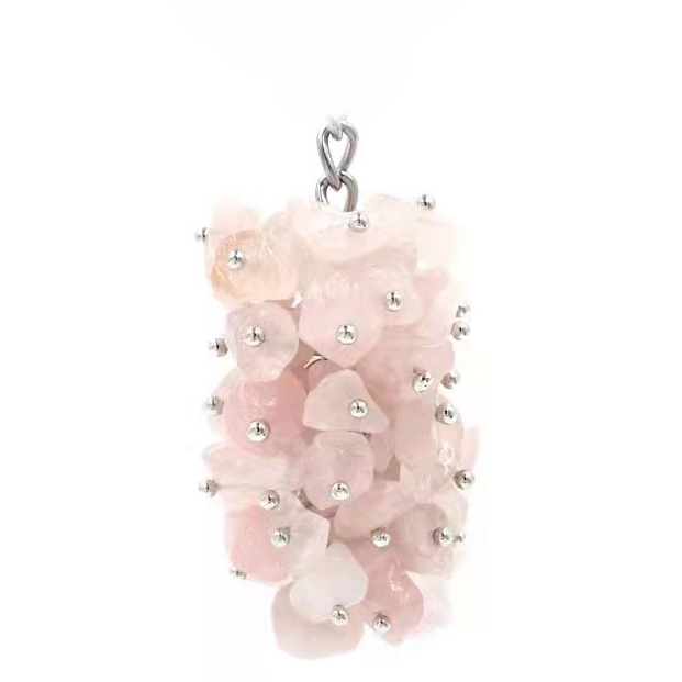 Natural Grape Shape Gravel Pendant Charm Necklace Keychain Rings Quartz Crystal Accessories For Women's Jewelry