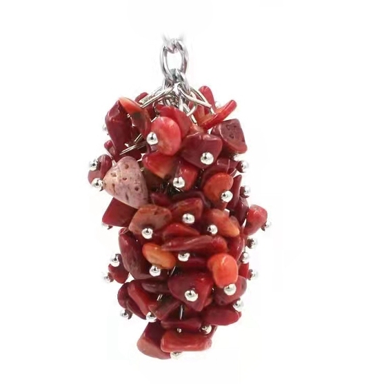 Natural Grape Shape Gravel Pendant Charm Necklace Keychain Rings Quartz Crystal Accessories For Women's Jewelry