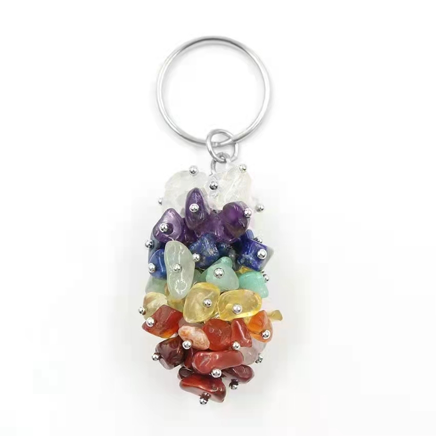Natural Grape Shape Gravel Pendant Charm Necklace Keychain Rings Quartz Crystal Accessories For Women's Jewelry