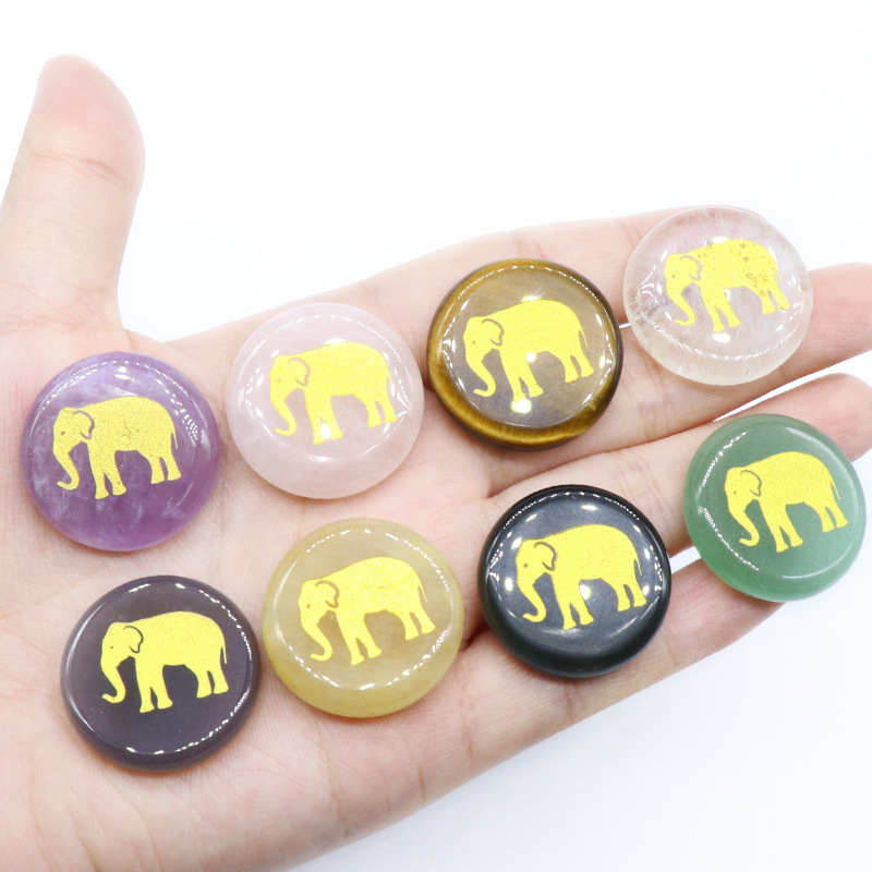 Hot Sale Tiger Eye Green Aventurine Pink Crystal Carved Elephant Disc Diy Jewelry Accessories For Women Gift