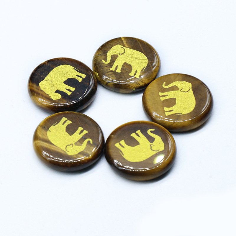 Hot Sale Tiger Eye Green Aventurine Pink Crystal Carved Elephant Disc Diy Jewelry Accessories For Women Gift