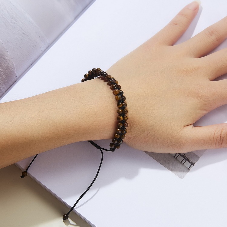 4mm Woven Beads Bracelet Resin Amber Colorful Natural Turquoise Stone Black Rope Woven Adjustable Bracelets