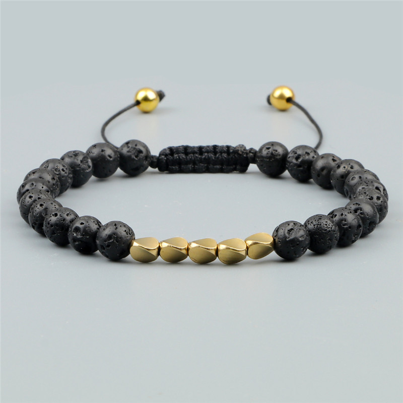 Natural 6mm Tiger Lava Bangle Irregular Copper Beads Braided Bracelet For Women Men Handmade Ethnic Tibetan Jewelry