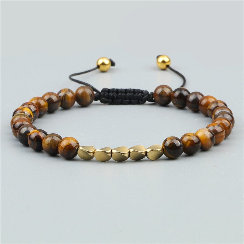 Natural 6mm Tiger Lava Bangle Irregular Copper Beads Braided Bracelet For Women Men Handmade Ethnic Tibetan Jewelry