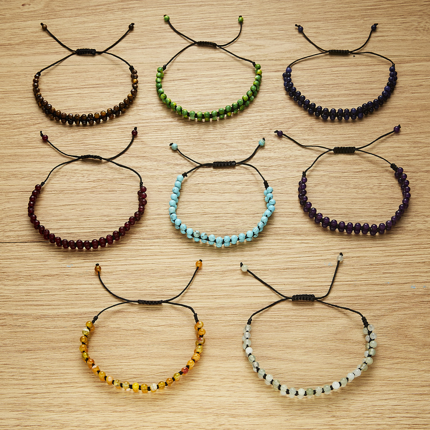 4mm Woven Beads Bracelet Resin Amber Colorful Natural Turquoise Stone Black Rope Woven Adjustable Bracelets