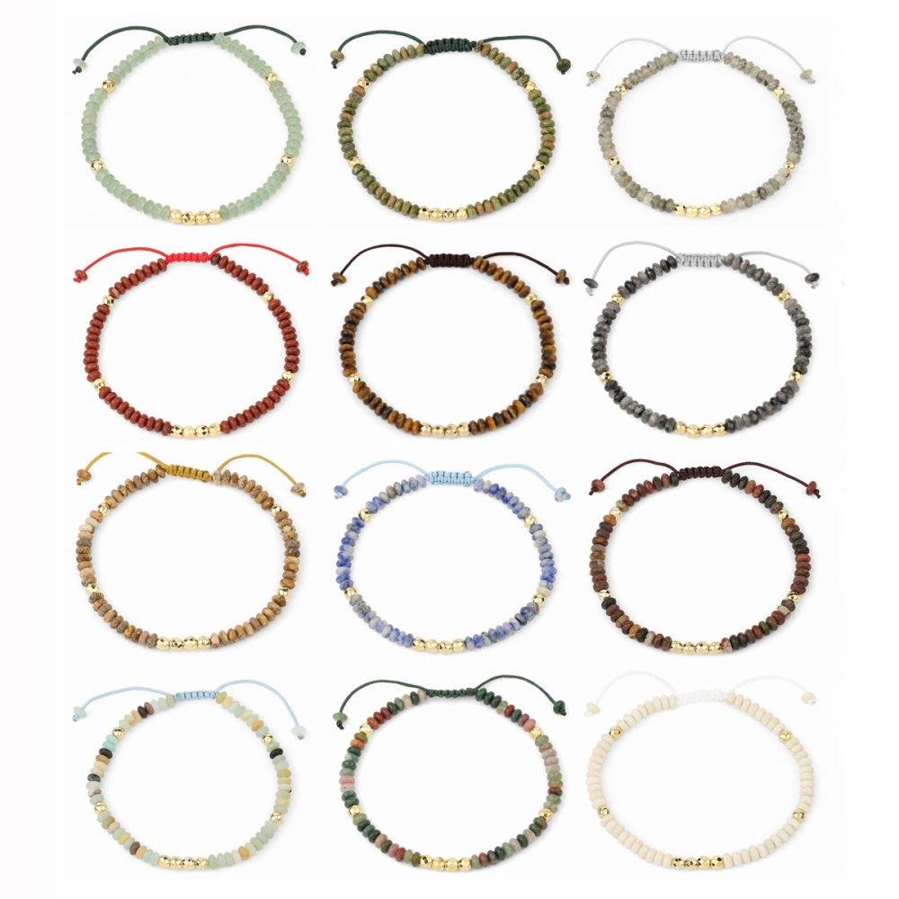 Bohemian 4mm Healing Stone Beads Bracelets for Women Men Semi-precious Adjustable Handmade Gemstone Crystal Beaded Bracelet