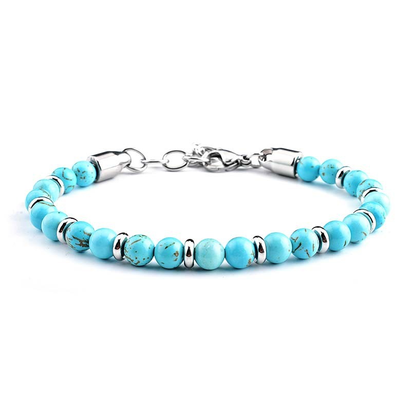 Natural Gemstone 6mm Beads and Stainless Steel Bracelets for Men Women Weathered Agate Map Stone Beaded Bracelet