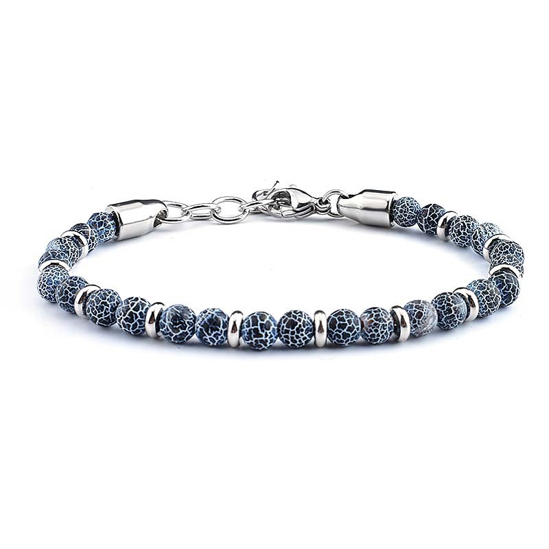 Natural Gemstone 6mm Beads and Stainless Steel Bracelets for Men Women Weathered Agate Map Stone Beaded Bracelet