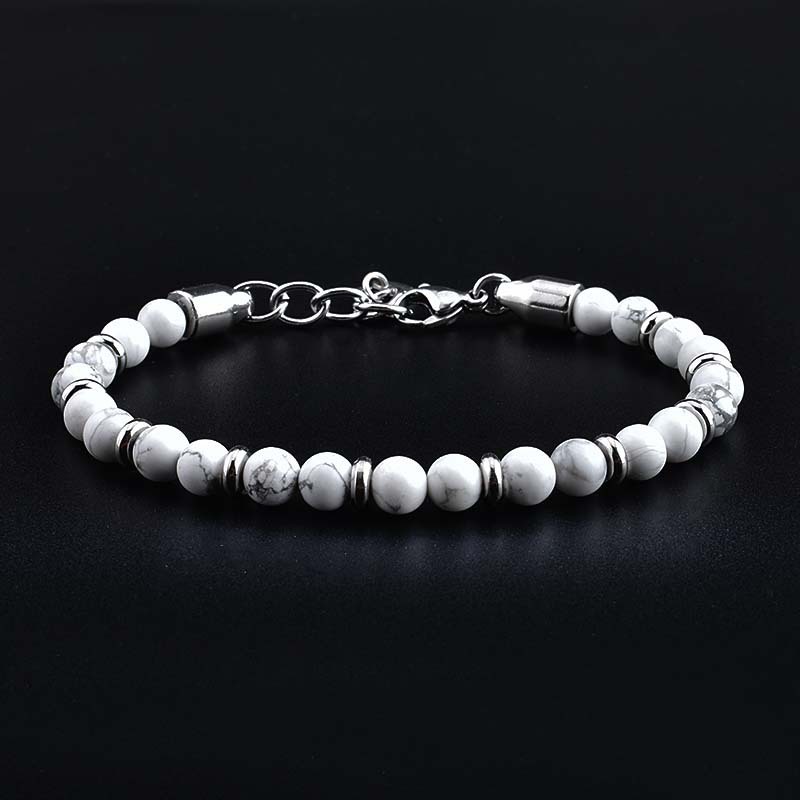 Natural Gemstone 6mm Beads and Stainless Steel Bracelets for Men Women Weathered Agate Map Stone Beaded Bracelet